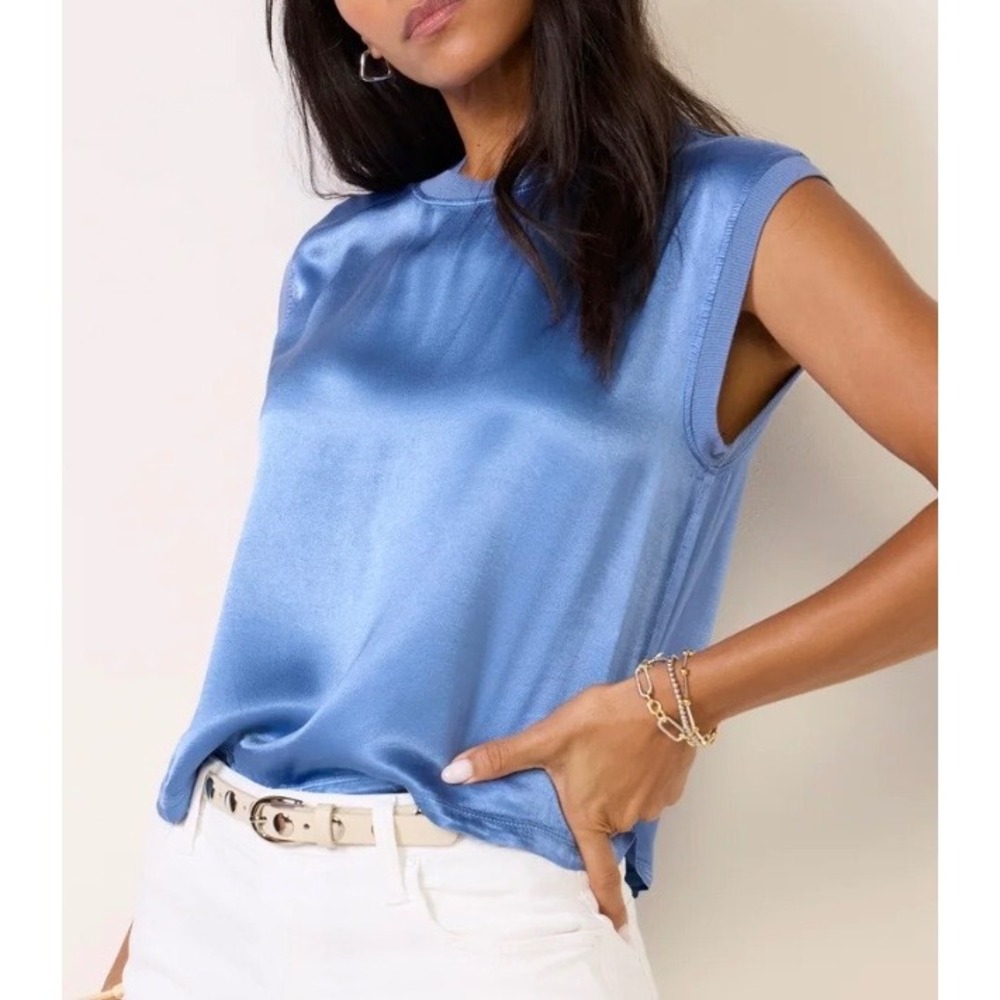NWT LAmade XS City Nights Muscle Tank Evereve Blue Satin Sleeveless Top